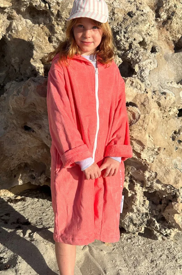 Towel Robes & Ponchos|Towel Robes & Ponchos|Back Beach Co Kids Salty Hooded Towelling Robe 7-11Y Peach