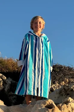 Towel Robes & Ponchos|Towel Robes & Ponchos|Back Beach Co Kids Stripe Hooded Towelling Robe 5-7Y Blue