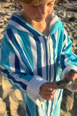Towel Robes & Ponchos|Towel Robes & Ponchos|Back Beach Co Kids Stripe Hooded Towelling Robe 5-7Y Blue