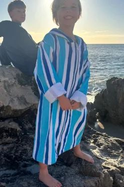 Towel Robes & Ponchos|Towel Robes & Ponchos|Back Beach Co Kids Stripe Hooded Towelling Robe 5-7Y Blue