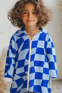 Towel Robes & Ponchos|Towel Robes & Ponchos|Back Beach Co Kids Tidal Checker Hooded Towelling Robe 7-11Y Blue