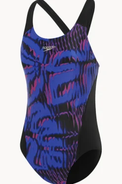 One Pieces|Speedo Lana Leaf Allover Digital Recordbreaker One Piece Black/cobalt