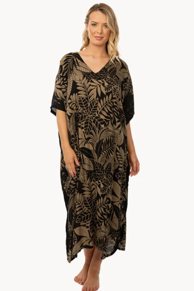 Overswim|Sundrenched Leaf Betelnut Long Kaftan Black