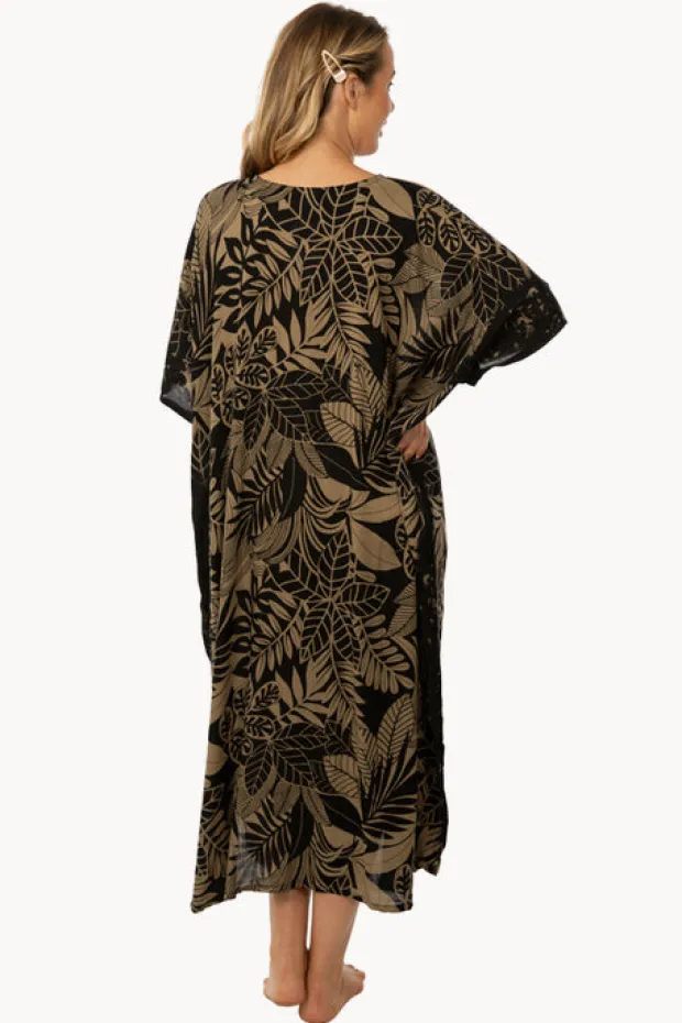 Overswim|Sundrenched Leaf Betelnut Long Kaftan Black