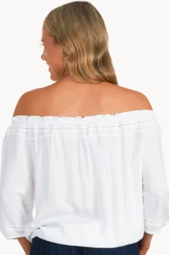 Tops|Bodacious Leaf Peasant Top White