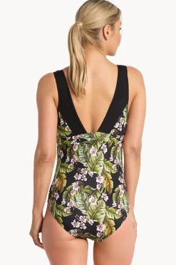 One Pieces|Poolproof Leafique Ruched Scoop One Piece Black