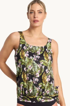Tankini Tops|Poolproof Leafique Scoop Blouson Tankini Separate BLACK