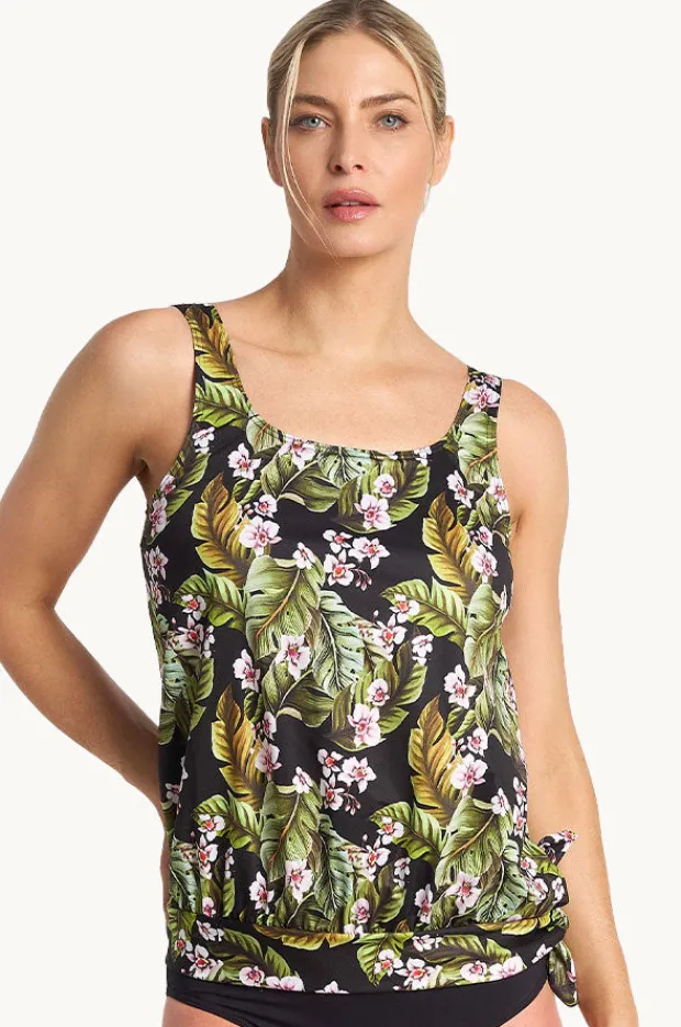 Tankini Tops|Poolproof Leafique Scoop Blouson Tankini Separate BLACK