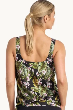 Tankini Tops|Poolproof Leafique Scoop Blouson Tankini Separate BLACK