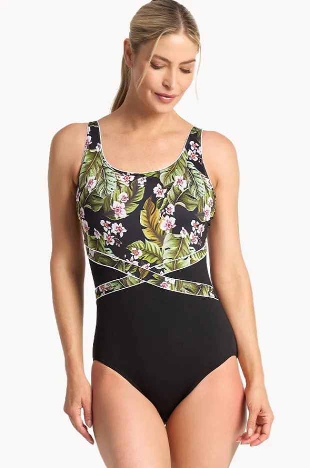 One Pieces|Poolproof Leafique Splice One Piece Black
