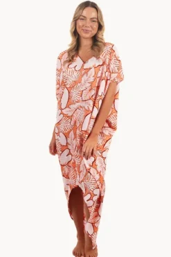 Dresses|Sundrenched Leaves Frilled Toga Dress Coral