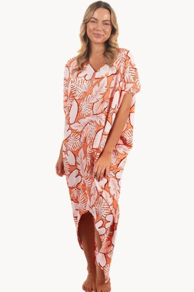 Dresses|Sundrenched Leaves Frilled Toga Dress Coral