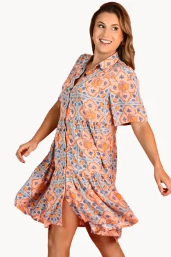 Dresses|Go Girl Lemon Tile Victoria Button Dress Blue/yellow