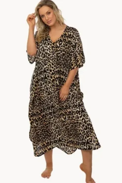 Overswim|Sundrenched Leopard Long Kaftan Black