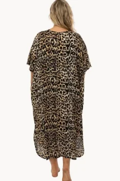 Overswim|Sundrenched Leopard Long Kaftan Black