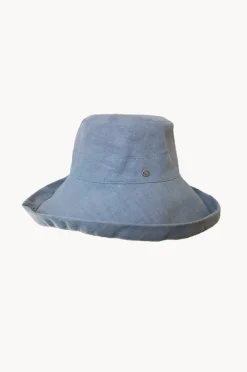 Headwear|Cherry Red Linen Wide Brim Bucket Hat Blue
