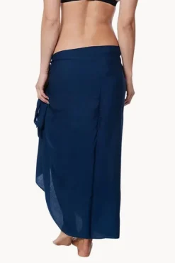 Sarongs|Sundrenched Long Plain Fringed Sarong Navy