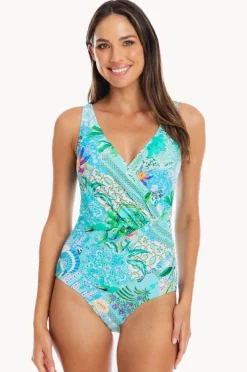 One Pieces|Togs Swimwear Lucca Surplice One Piece Aqua
