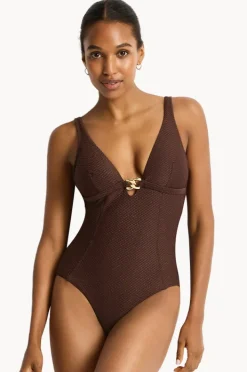 One Pieces|Sea Level Luminara Chain Link Longline One Piece Cocoa