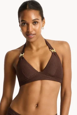 Bikini Tops|Sea Level Luminara Longline Halter Cocoa
