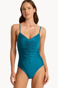 One Pieces|Monte u0026 Lou Lustre Gather Front One Piece Peacock