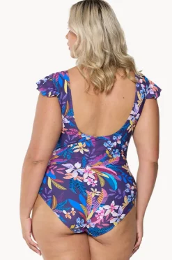 One Pieces|Capriosca Majorca Frill V Neck One Piece Purple/multi