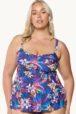Tankini Tops|Capriosca Majorca Tiered Bandeau Tankini Separate Purple/multi
