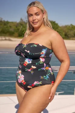 One Pieces|Capriosca Malibu Twist Front Bandeau One Piece Black/multi