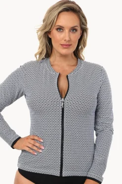 Rashies & Sunsuits|Babes In The Shade Mamiko Long Sleeve Zip Suntop Black/white