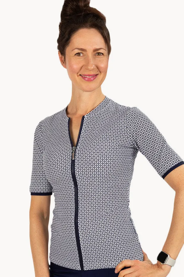 Rashies & Sunsuits|Babes In The Shade Mamiko Short Sleeve Suntop Navy/white