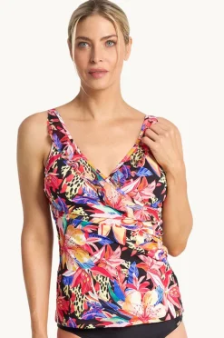 Tankini Tops|Jantzen Mandalay Frill Cross Over Tankini Separate Black/Multi