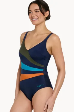 One Pieces|Zoggs Mandira Wrap Panel Classicback One Piece Navy/multi