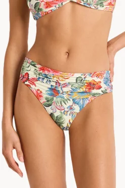 Bottoms|Monte u0026 Lou Marisol Mid Rise Ruched Pant Blue/natural