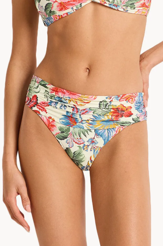 Bottoms|Monte u0026 Lou Marisol Mid Rise Ruched Pant Blue/natural