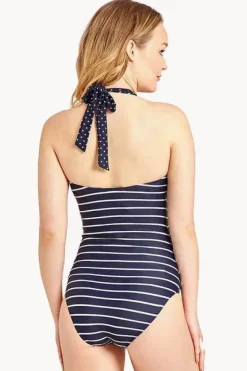 One Pieces|Jojo Maman Bebe Maternity Stripe Halter One Piece Navy/White