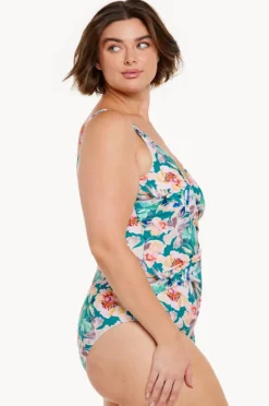 One Pieces|Capriosca Maui Tie Cross Over One Piece Pink/Green