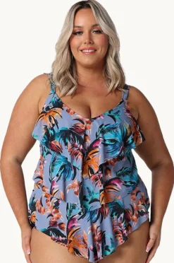Tankini Tops|Capriosca Mauritius Tiered Frill Tankini Separate Dusty blue