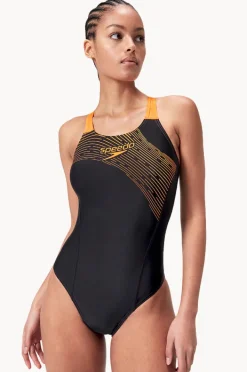 One Pieces|Speedo Medley Logo One Piece Black/Orange