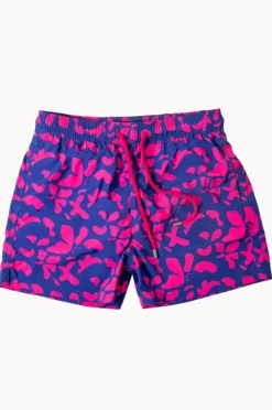 Boardshorts|Pier St. Barth Mens Big Floral Swim Short Navy/Pink