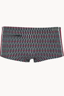Trunks|Wavebreaker Mens Geo Splice Zip Trunk Black/Red