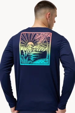 Rashies|Speedo Mens Graphic Long Sleeve Suntop Navy