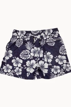 Boardshorts|Pier St. Barth Mens Hibiscus Swim Short Navy