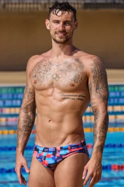 Briefs|Funky Trunks Mens Motherboard Brief Blue/red