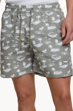 Boardshorts|Urban Classics Mens Pattern Swim Short Olive/white