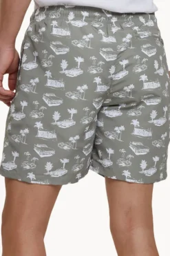Boardshorts|Urban Classics Mens Pattern Swim Short Olive/white
