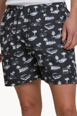Boardshorts|Urban Classics Mens Pattern Swim Short Black/white