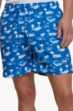 Boardshorts|Urban Classics Mens Pattern Swim Short Blue/white