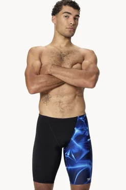 Jammers|Speedo Mens Print V-Cut Jammer Black/Blue