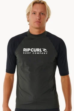 Rashies|Rip Curl Mens Shock Short Sleeve Suntop Black