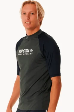 Rashies|Rip Curl Mens Shock Short Sleeve Suntop Black